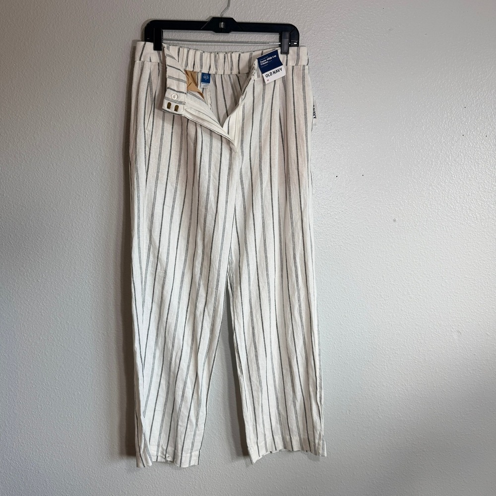Old Navy Taylor Wide Leg Trousers Extra High Rise Striped Linen Blend Womens M